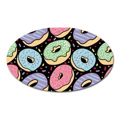 Colorful Donut Seamless Pattern On Black Vector Oval Magnet by Sobalvarro