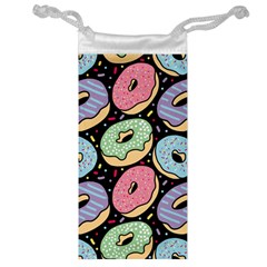 Colorful Donut Seamless Pattern On Black Vector Jewelry Bag by Sobalvarro