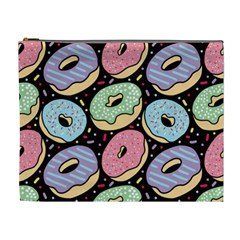 Colorful Donut Seamless Pattern On Black Vector Cosmetic Bag (xl) by Sobalvarro