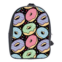 Colorful Donut Seamless Pattern On Black Vector School Bag (large) by Sobalvarro