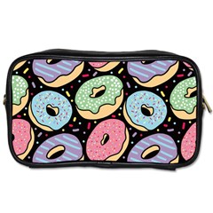 Colorful Donut Seamless Pattern On Black Vector Toiletries Bag (one Side) by Sobalvarro