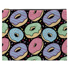 Colorful Donut Seamless Pattern On Black Vector Cosmetic Bag (xxxl) by Sobalvarro
