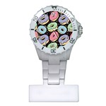 Colorful Donut Seamless Pattern On Black Vector Plastic Nurses Watch Front