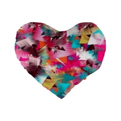 Color Pieces Standard 16  Premium Flano Heart Shape Cushions by Sparkle