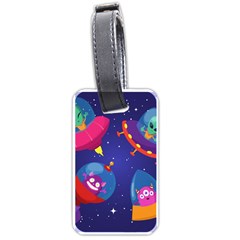 Cartoon Funny Aliens With Ufo Duck Starry Sky Set Luggage Tag (one Side) by Vaneshart