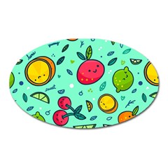 Various Fruits With Faces Seamless Pattern Oval Magnet by Vaneshart