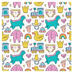 Baby Care Stuff Clothes Toys Cartoon Seamless Pattern Wooden Puzzle Square by Vaneshart