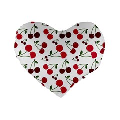 Cute Cherry Pattern Standard 16  Premium Flano Heart Shape Cushions by TastefulDesigns