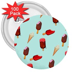 Ice Cream Pattern, Light Blue Background 3  Buttons (100 Pack)  by Casemiro