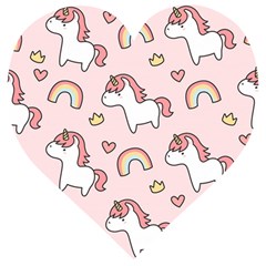 Cute-unicorn-rainbow-seamless-pattern-background Wooden Puzzle Heart by Vaneshart