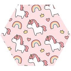 Cute-unicorn-rainbow-seamless-pattern-background Wooden Puzzle Hexagon by Vaneshart
