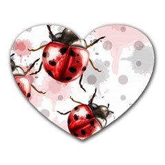 Ladybugs-pattern-texture-watercolor Heart Mousepads by Vaneshart