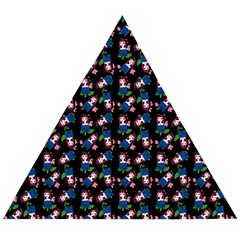 Goth Girl In Blue Dress Black Pattern Wooden Puzzle Triangle by snowwhitegirl