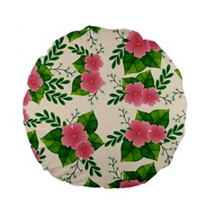 Cute Pink Flowers With Leaves-pattern Standard 15  Premium Round Cushions by BangZart