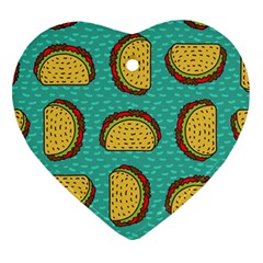 Taco Drawing Background Mexican Fast Food Pattern Heart Ornament (two Sides) by BangZart