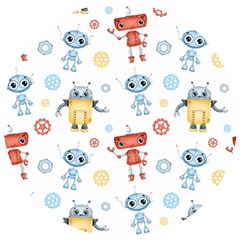 Cute Cartoon Robots Seamless Pattern Wooden Puzzle Round by BangZart