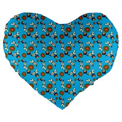 Clown Ghost Pattern Blue Large 19  Premium Flano Heart Shape Cushions by snowwhitegirl