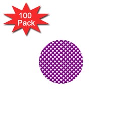 White And Purple, Polka Dots, Retro, Vintage Dotted Pattern 1  Mini Buttons (100 Pack)  by Casemiro