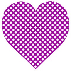 White And Purple, Polka Dots, Retro, Vintage Dotted Pattern Wooden Puzzle Heart by Casemiro