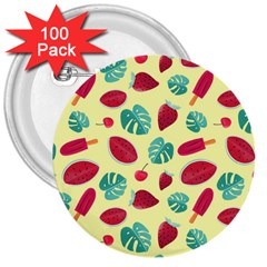 Watermelons, Fruits And Ice Cream, Pastel Colors, At Yellow 3  Buttons (100 Pack)  by Casemiro