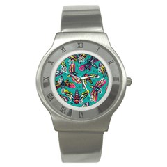 Vintage Colorful Insects Seamless Pattern Stainless Steel Watch by Amaryn4rt