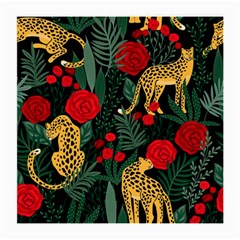Seamless-pattern-with-leopards-and-roses-vector Medium Glasses Cloth (2 Sides) by Sobalvarro