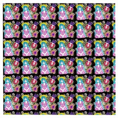 Blue Haired Girl Pattern Black Wooden Puzzle Square by snowwhitegirl