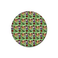 Purple Glasses Girl Pattern Green Rubber Coaster (round)  by snowwhitegirl