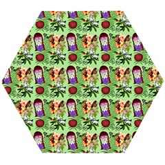 Purple Glasses Girl Pattern Green Wooden Puzzle Hexagon by snowwhitegirl
