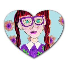 Purple Glasses Girl Wall Heart Mousepads by snowwhitegirl