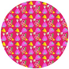 Girl With Hood Cape Heart Lemon Pattern Pink Wooden Puzzle Round by snowwhitegirl
