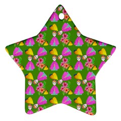 Girl With Hood Cape Heart Lemon Pattern Green Ornament (star) by snowwhitegirl