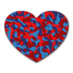 Red And Blue Camouflage Pattern Heart Mousepads by SpinnyChairDesigns