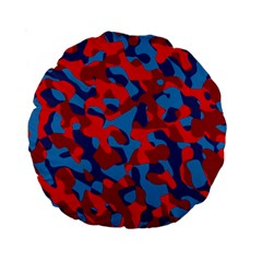 Red And Blue Camouflage Pattern Standard 15  Premium Round Cushions by SpinnyChairDesigns