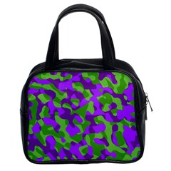 Purple And Green Camouflage Classic Handbag (two Sides) by SpinnyChairDesigns