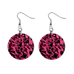 Black And Pink Camouflage Pattern Mini Button Earrings by SpinnyChairDesigns