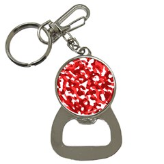 Red And White Camouflage Pattern Bottle Opener Key Chain by SpinnyChairDesigns