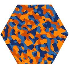 Blue And Orange Camouflage Pattern Wooden Puzzle Hexagon by SpinnyChairDesigns