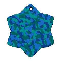 Blue Turquoise Teal Camouflage Pattern Ornament (snowflake) by SpinnyChairDesigns