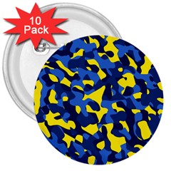 Blue And Yellow Camouflage Pattern 3  Buttons (10 Pack)  by SpinnyChairDesigns