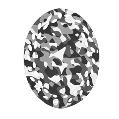 Grey And White Camouflage Pattern Ornament (oval Filigree) by SpinnyChairDesigns