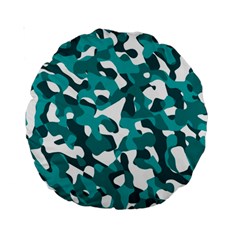 Teal And White Camouflage Pattern Standard 15  Premium Round Cushions by SpinnyChairDesigns