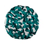 Teal and White Camouflage Pattern Standard 15  Premium Round Cushions Front