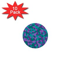 Purple And Teal Camouflage Pattern 1  Mini Buttons (10 Pack)  by SpinnyChairDesigns