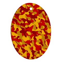 Red And Yellow Camouflage Pattern Oval Ornament (two Sides) by SpinnyChairDesigns