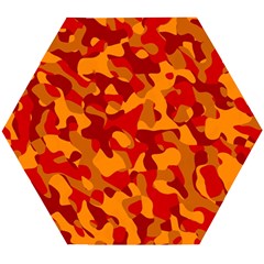 Red And Orange Camouflage Pattern Wooden Puzzle Hexagon by SpinnyChairDesigns