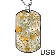 Cosmos Flowers Sepia Color Dog Tag Usb Flash (one Side) by DinkovaArt