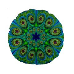 Peacock Mandala Kaleidoscope Arabesque Pattern Standard 15  Premium Round Cushions by SpinnyChairDesigns