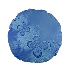 Light Blue Intricate Swirls Pattern Standard 15  Premium Round Cushions by SpinnyChairDesigns