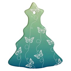 White Butterflies On Blue And Light Green Christmas Tree Ornament (two Sides) by SpinnyChairDesigns